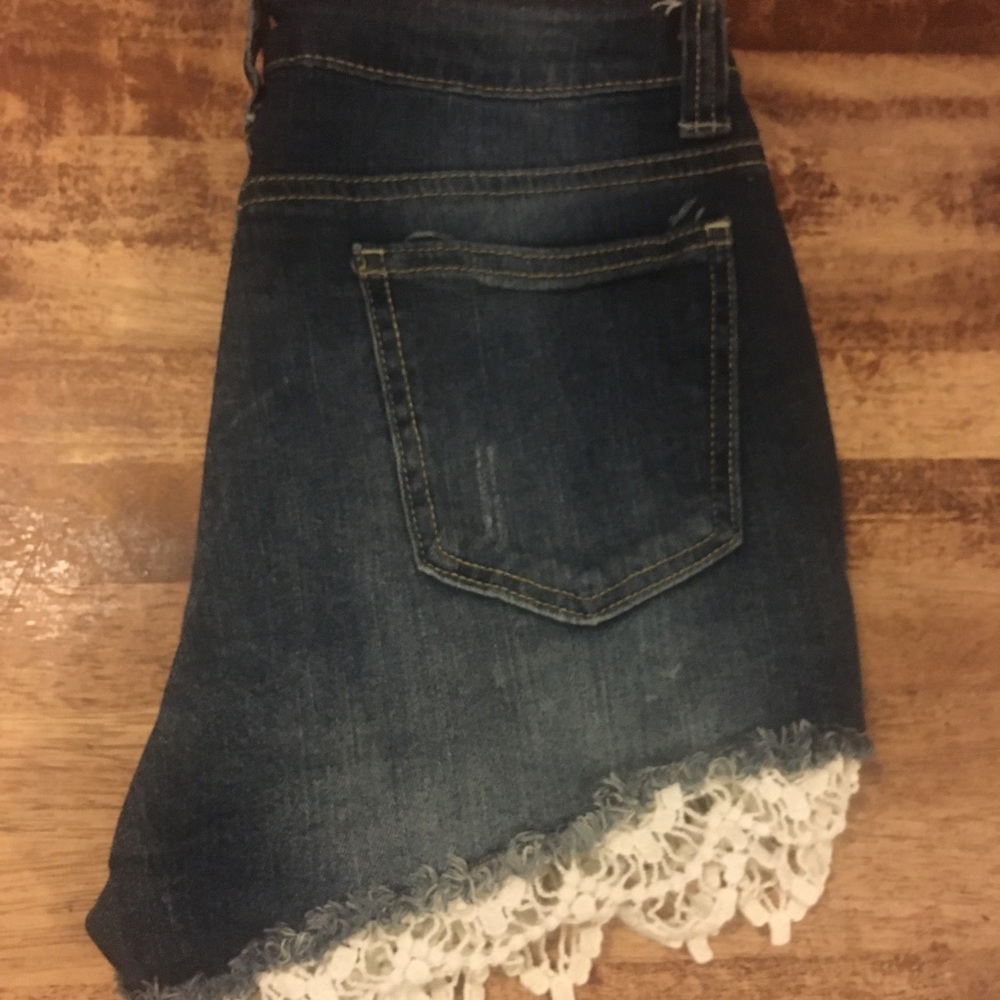 nobo dark wash ripped shorts with lace on bottom